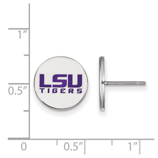 Sterling Silver Rhodium-plated LogoArt Louisiana State University L-S-U Tigers Small Enameled Disc Post Earrings