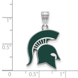 Sterling Silver Rhodium-plated LogoArt Michigan State University Spartan Large Enameled Pendant