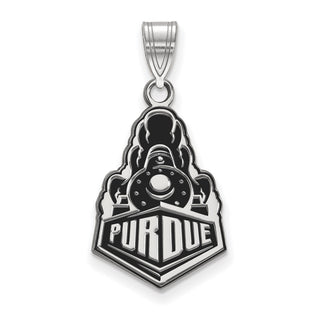 Sterling Silver Rhodium-plated LogoArt Purdue University Boilermakers Train Logo Large Enameled Pendant