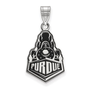 Sterling Silver Rhodium-plated LogoArt Purdue University Boilermakers Train Logo Large Enameled Pendant