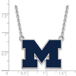 Sterling Silver Rhodium-plated LogoArt University of Michigan Letter M Large Blue Enameled Pendant 18 inch Necklace