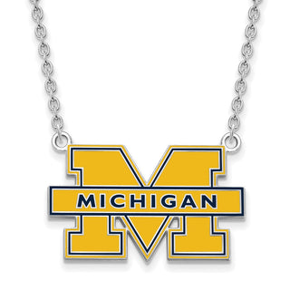 Sterling Silver Rhodium-plated LogoArt University of Michigan Letter M Large Blue Enameled Pendant 18 inch Necklace