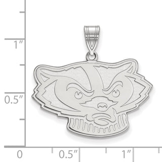 14k White Gold LogoArt University of Wisconsin Badger Large Pendant