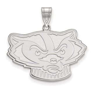 14k White Gold LogoArt University of Wisconsin Badger Large Pendant