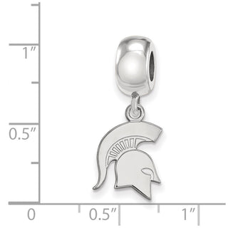 Sterling Silver Rhodium-plated LogoArt Michigan State University Spartan Small Dangle Bead Charm