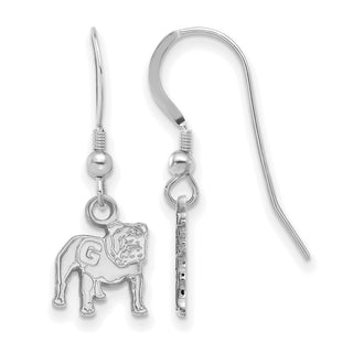 Sterling Silver Rhodium-plated LogoArt University of Georgia Bulldog Extra Small Dangle Wire Earrings