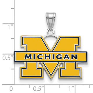 Sterling Silver Rhodium-plated LogoArt University of Michigan Letter M Large Blue Enameled Pendant