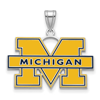 Sterling Silver Rhodium-plated LogoArt University of Michigan Letter M Large Blue Enameled Pendant