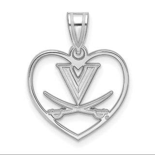 Sterling Silver Rhodium-plated LogoArt University of Virginia Heart Pendant