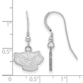 Sterling Silver Rhodium-plated LogoArt University of Wisconsin Badger Extra Small Dangle Wire Earrings