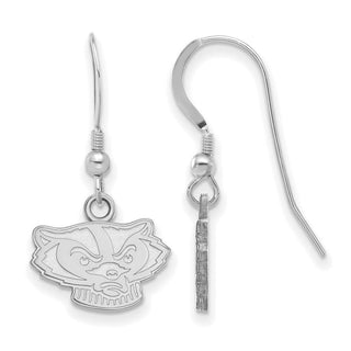 Sterling Silver Rhodium-plated LogoArt University of Wisconsin Badger Extra Small Dangle Wire Earrings