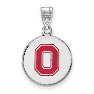 Sterling Silver Rhodium-plated LogoArt The Ohio State University Letter O Medium Enameled Disc Pendant