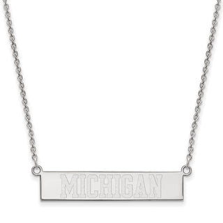 Sterling Silver Rhodium-plated LogoArt The University of Michigan Small Bar 18 inch Necklace