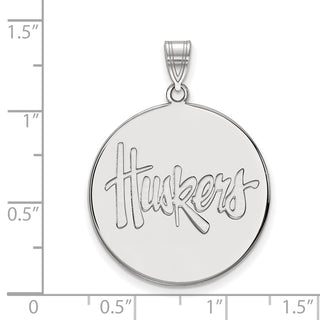 Sterling Silver Rhodium-plated LogoArt University of Nebraska Huskers Extra Large Disc Pendant