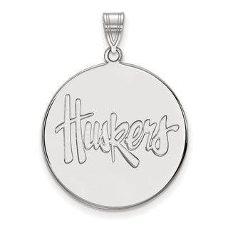 Sterling Silver Rhodium-plated LogoArt University of Nebraska Huskers Extra Large Disc Pendant