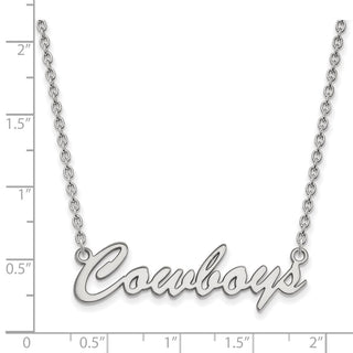 Sterling Silver Rhodium-plated LogoArt Oklahoma State University Cowboys Script Medium Pendant 18 inch Necklace
