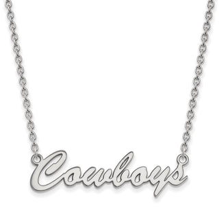 Sterling Silver Rhodium-plated LogoArt Oklahoma State University Cowboys Script Medium Pendant 18 inch Necklace
