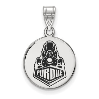 Sterling Silver Rhodium-plated LogoArt Purdue University Boilermakers Train Logo Medium Enameled Disc Pendant