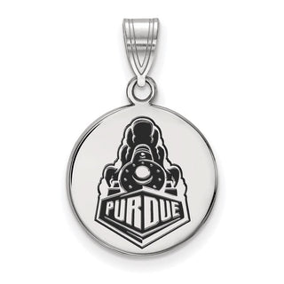 Sterling Silver Rhodium-plated LogoArt Purdue University Boilermakers Train Logo Medium Enameled Disc Pendant
