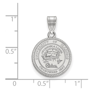 Sterling Silver Rhodium-plated LogoArt University of Illinois Medium Crest Pendant
