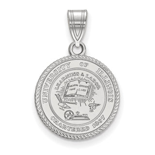Sterling Silver Rhodium-plated LogoArt University of Illinois Medium Crest Pendant