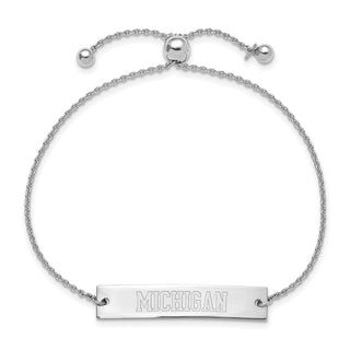 Sterling Silver Rhodium-plated LogoArt The University of Michigan Small Bar Adjustable 9 inch Bracelet
