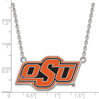 Sterling Silver Rhodium-plated LogoArt Oklahoma State University O-S-U Large Enameled Pendant 18 inch Necklace