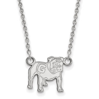 10k White Gold LogoArt University of Georgia Bulldog Small Pendant 18 inch Necklace