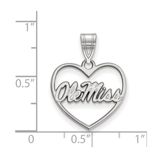 Sterling Silver Rhodium-plated LogoArt University of Mississippi Ole Miss Heart Pendant