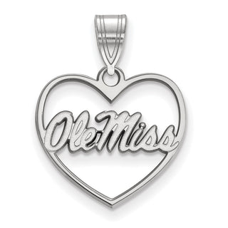 Sterling Silver Rhodium-plated LogoArt University of Mississippi Ole Miss Heart Pendant