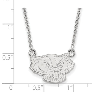 14k White Gold LogoArt University of Wisconsin Badger Small Pendant 18 inch Necklace