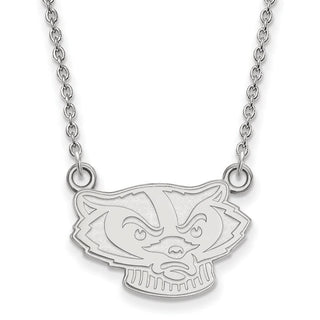 14k White Gold LogoArt University of Wisconsin Badger Small Pendant 18 inch Necklace