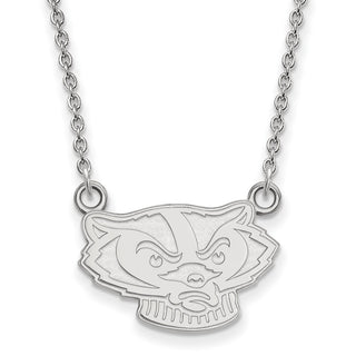 14k White Gold LogoArt University of Wisconsin Badger Small Pendant 18 inch Necklace