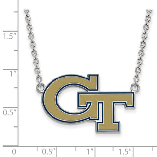 Sterling Silver Rhodium-plated LogoArt Georgia Institute of Technology G-T Large Enameled Pendant 18 inch Necklace