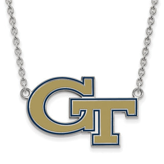 Sterling Silver Rhodium-plated LogoArt Georgia Institute of Technology G-T Large Enameled Pendant 18 inch Necklace