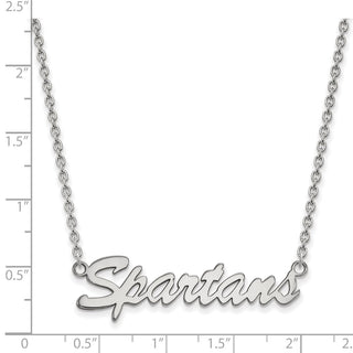 Sterling Silver Rhodium-plated LogoArt Michigan State University Spartans Script Medium Pendant 18 inch Necklace