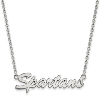 Sterling Silver Rhodium-plated LogoArt Michigan State University Spartans Script Medium Pendant 18 inch Necklace