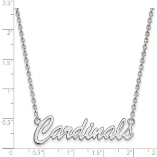 Sterling Silver Rhodium-plated LogoArt University of Louisville Cardinals Script Medium Pendant 18 inch Necklace