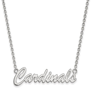 Sterling Silver Rhodium-plated LogoArt University of Louisville Cardinals Script Medium Pendant 18 inch Necklace