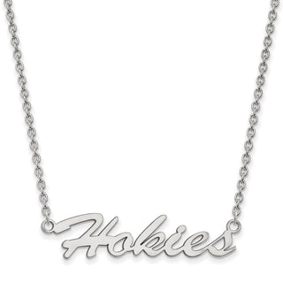 Sterling Silver Rhodium-plated LogoArt Virginia Tech Hokies Script Medium Pendant 18 inch Necklace