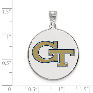 Sterling Silver Rhodium-plated LogoArt Georgia Institute of Technology G-T Extra Large Enameled Disc Pendant