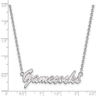 Sterling Silver Rhodium-plated LogoArt U of South Carolina Gamecocks Script Medium Pendant 18 inch Necklace