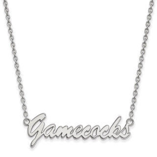 Sterling Silver Rhodium-plated LogoArt U of South Carolina Gamecocks Script Medium Pendant 18 inch Necklace