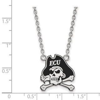 Sterling Silver Rhodium-plated LogoArt East Carolina University Pirate Large Enameled Pendant 18 inch Necklace