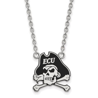 Sterling Silver Rhodium-plated LogoArt East Carolina University Pirate Large Enameled Pendant 18 inch Necklace
