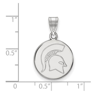 Sterling Silver Rhodium-plated LogoArt Michigan State University Spartan Medium Disc Pendant