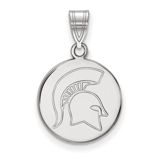 Sterling Silver Rhodium-plated LogoArt Michigan State University Spartan Medium Disc Pendant