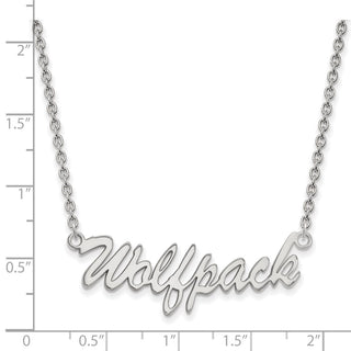 Sterling Silver Rhodium-plated LogoArt North Carolina State University Medium Wolfpack Script Pendant 18 inch Necklace