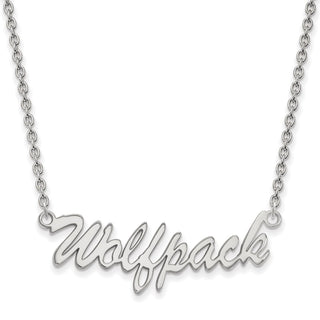 Sterling Silver Rhodium-plated LogoArt North Carolina State University Medium Wolfpack Script Pendant 18 inch Necklace