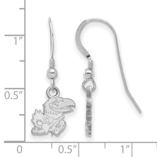 Sterling Silver Rhodium-plated LogoArt University of Kansas Jayhawk Extra Small Dangle Wire Earrings SS069UKS